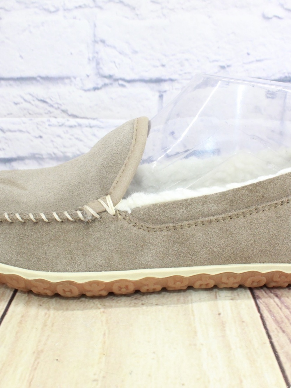 LL Bean Dark Cement Suede Fleece Lined Mountain Moccasin Slippers Size 7 M